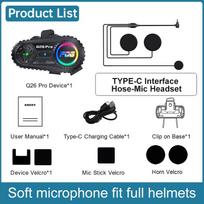 Q26pro Motorcycle Helmet Intercom Bluetooth 6.0 Headset 500M Intercommunicator Music Sharing Waterproof Stereo Interphone black
