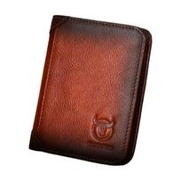 Didelės talpos vyriškos natūralios odos bifold piniginė RFID blokuojantis senovinis kredito kortelių laikiklis ruda/geltona