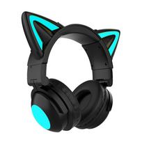 GHDVOP „Bluetooth“ katės ausų žaidimų ausinės su LED, idealiai tinka nuotoliniam mokymuisi internetu ir naujoms dovanoms, 5.0 ausinės, 7.1 colio šviesos, sulankstomos, integruotos juoda