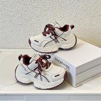 Kids White Burgundy Lace-Up Chunky Sneakers 26 raudona