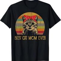Best Cat Mom Ever T Shirt Retro 70s Sunset Graphic Tee Mother's Day Gift S