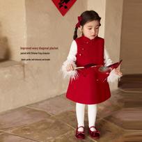 LUSON Girls' Festive Red Wool Blend Outfit 130