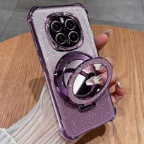 For Honor Magic 7 Lite Plating Glitter Mirror Holder Soft Shockproof Case for Honor Magic 7 Pro  6 5 4 Lite Stand Back Cover Magic 7 violetinė