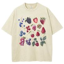 Fruit Printing  Cotton Washed T-Shirt Fashion Loose Tops Casual Female Clothes Vintage Worn Out Female Oversized T Shirts S įvairiaspalvis