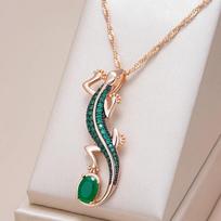 Visiškai asfaltuotas žalias cirkonis juodai padengtas Gecko pakabukas karoliai, atitinkantys asmenybę papuošalai moterims vakarėlių mados aksesuarai white