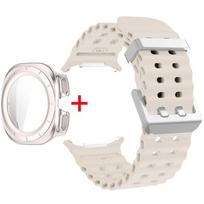 Grūdinto stiklo apsauga + Dirželis Samsung Galaxy Watch Ultra 47mm Silikoninis dirželis Galaxy Watch Ultra 47mm Apsauginis dėklas Galaxy Ultra 47mm white