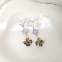 New Four-leaf Clover Earrings Sweet  Lucky Trendy Purple Chalcedony Women's Earrings v gold