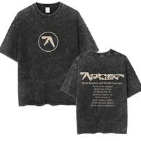 Washed Retro Aphex Twin Tour 2014 T-shirt Men Women Casual Cotton Retro Vintage T Shirts Men's Fashion Oversized Tops Streetwear S įvairiaspalvis