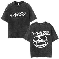 Gorillaz  The Now Now  2018 North America Tour Vintage Acid Wash Double-Sided Graphic Oversized Black T-Shirt | Virtual Band Fan Tour Merch Tee S įvairiaspalvis