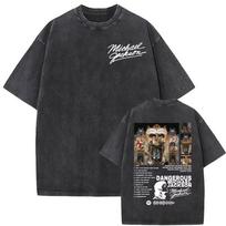 Michael Jackson King of Pop Album Cover T-shirt Men Women Fashion Hip Hop Short Sleeve T Shirts Vintage Washed Oversized T-shirt S įvairiaspalvis