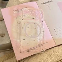 Grey pink star apple 17pm mobile phone case iphone16 transparent puppy magnetic suction bracket 15 suitable for 13 Korean wind 17 17promax precision hole