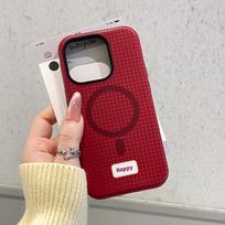 Magnetic two-in-one bracket is suitable for Apple 16Promax mobile phone case ins red grid 15/17 protective case 13. Apple 11