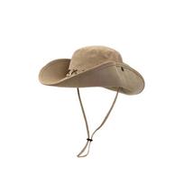 Western Style Breathable Western Cowboy Hat Adjustable Retro Wide Brim Sun Hat Solid Color Anti UV Fisherman Sunshade Cap Man chaki