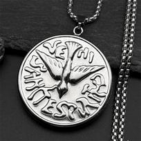 Peace Pigeon THE HOLY SPIRIT Stainless Steel Coin Pendant Necklace for Women Men Silver Color Bird Chain Necklace Jewelry Gift