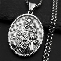 Christian Saint Joseph Baby Jesus Medal Pendant Necklace for Women Men Stainless Steel Gold Color Necklaces Amulet Jewelry Gift