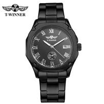 T-WINNER Silver White Watch for Men Stainless Steel Mechanical Watches Waterproof Luminous Calendar Business Man 40mm Watch juoda