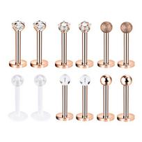 12 ~ 16 vnt/partija nerūdijančio plieno lūpų Labret auskarų vėrimo smeigtukų rinkinys Lengua Monroe štangos lūpų žiedas Tragus kremzlės kriauklė auskarų vėrimas
