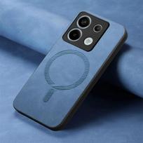 Prabangi vintažinė oda, skirta MagSafe dėklui Xiaomi 13T Poco F6 X6 Pro M6 Redmi 13C Note 13 Pro, vientisos spalvos, smūgiams atspari, su objektyvo apsauga, minkštas telefono dėklas Redmi Note 13 5G mėlyna