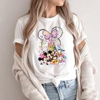 Minnie pelės pilies marškinėliai Magijos karalystės šeimos trumparankoviai marškinėliai Amerikietiško stiliaus moteriški madingi vasariniai laisvalaikio marškinėliai M
