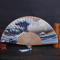 Japoniškas sulankstomas vėduoklis Vintage Šilkinis Rankų darbo Dekoratyvinis Kanagavos Bangos Sulankstomas Vėduoklis Meno Amatų Dovana Rankiniai Vėduokliai Spektaklio Rekvizitas CN