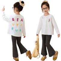 LUSON Girls' Casual Letter Print Long-Sleeve Top 110 žalia