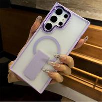 For Samsung S26 ULTRA S25 FE S24 Plus S23 A56 A57 A37 Folding Stand Holder Magnetic Case For Magsafe Wireless Charge Matte Cover For S26 ULTRA šviesiai violetinė spalva