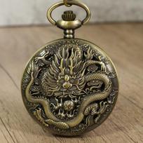 New Trans Bronze Quartz Pocket Watch Vintage Domineering Dragon Pattern Large Pocket Watch gray