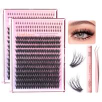 DIY Eyelash Extension Individual Cluster With Strong Hold Glue Tweezers Professional Natural Wispy Volume Long Lasting Mix