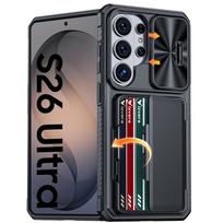 Galaxy S26 Ultra dėklas-piniginė - Pilno korpuso apsauginis su kortelių laikikliu(4 kortelės) Kameros dangtelis  Stovas moterims  Vyrams - Pilkas Only Case&Galaxy S26 Ultra juoda