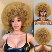 Afro Women Fashion Puff Kinky Curly Perukas Sintetinis pluoštas Natūralus juodas Cosplay Kasdieniai Dėvimas Pūkuotas garbanotas Perukas 30CM brown
