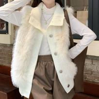 GMXIA Stand-up Mink Velvet Sleeveless Jumper Women's Coat Autumn and Winter Loose Temperament Elegant Knitted Cardigan One size balta