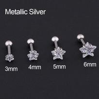 1 Pair Star Cartilage Helix Tragus Piercing Earring Prong Ear Stud AVE 3 mm balta