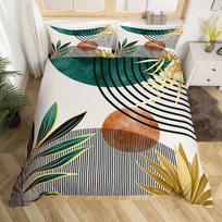 Mid Century Boho Duvet Cover FullAbstract Art Simple Comforter Cover Minimalist Tropical Palm Leaves Bedding Set for Kids Adult EU Single(135*200cm)3pcs