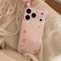 Pink cute bear apple 17promax mobile phone case iphone16 magnetic bracket 15 suitable for 13 Korean 17 17promax fine hole