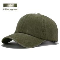 Washable Four-Thread Stitched 6-Panel OEM ODM Service 100% Cotton Baseball Cap Wholesale Vintage Distressed Adjustable 58-60cm žalia