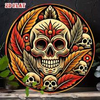 Vintage Skull Red Orange Flowers Metal Sign 7.8x7.8 Inch Aluminum Farmhouse Wall Art Living Room Decor