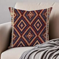 Vintage Navaho Turkish Kilim Pattern Art Cushion Cover Pillowcase Anti-Dustmite Invisible Zipper Short Plush Sofa Cushion Peach skin 18*18(CM)-1Pcs