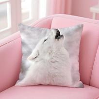 Casual Daily Wild Powerful Majestic White Wolf Cushion Cover Linen Pillowcase Cover Soft Decor For Sofa Home Room Peach skin 18*18(CM)-1Pcs gray