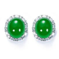 BELLA BOX Natural Ice Transparent Green Agate Chalcone Oval Egg Face Full Of Diamond Stud Earrings For Women With High Quality Earrings 10*12mm žalia