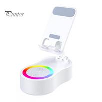 360 laipsnių besisukantis telefono stovas su belaidžiu Bluetooth suderinamu garsiakalbiu, RGB apšvietimu, reguliuojamo aukščio mobiliojo telefono laikiklis balta