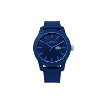 Lacoste 12.12 serijos laikrodis Kvarcinis mechanizmas Silikoninis dirželis 43 mm Mėlynas ciferblatas Vyriškas laikrodis Tamsiai mėlynos švytinčios rodyklės Logotipas Vyriški laikrodžiai 2010765 2010765