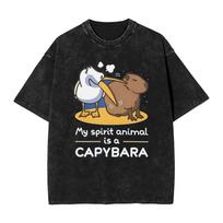 Harajuku Washed T-Shirt Metal Poster Spirit Loose T-Shirt Animal Capybara Hippie Tshirt for Male Summer Y2K Retro Casual Clothes S