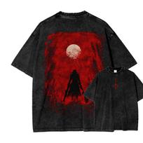Bloodborne Hunter Blood Moon Vintage Washed TShirt Unisex Soulsborne Game Fan Streetwear Tee  Cotton Casual Short Sleeve Top L įvairiaspalvis