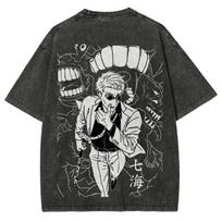 Anime Jujutsu Kaisen Kento Nanami Graphic Tshirt Vintage Washed Oversized T Shirt Men Women Clothing Cotton Short Sleeve Tees S įvairiaspalvis