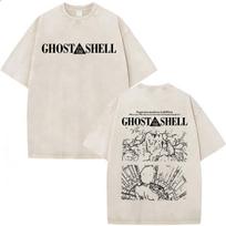 Anime Vintage Washed Motoko Kusanagi Ghost in The Shell T Shirts Men's Women Fashion Gothic Short Sleeve Oversized T-shirts Tops S įvairiaspalvis
