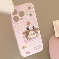 Pink sticker wind iphone17promax phone case apple 16 for 15 plush sheep 13 pendant 14 cartoon 17promax fine hole