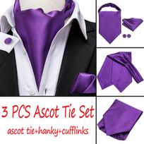 Hi-Tie vyriškas purpurinis „Ascot“ kaklaraištis su kvadratinėmis kišeninėmis rankogalių sąsagomis, atlasinio šilko kaklaraiščio rinkinys AS-1001
