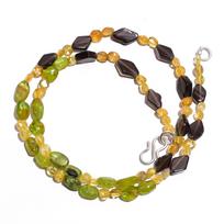 Natural Smoky Quartz Citrine Peridot Gemstone Smooth Beads Necklace 17  UB-4236 UB-4236