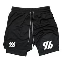 Vyriški 2-in-1 dvigubo sluoksnio šortai Gotikiniai madingi gatvės šortai kvėpuojantys sportui bėgiojimui laisvalaikio vasaros mados patogūs M black