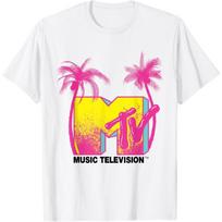 Klasikiniai MTV Logotipo Rožiniai Kokoso Palmių Medžiai Marškinėliai Marškinėlis S balta
